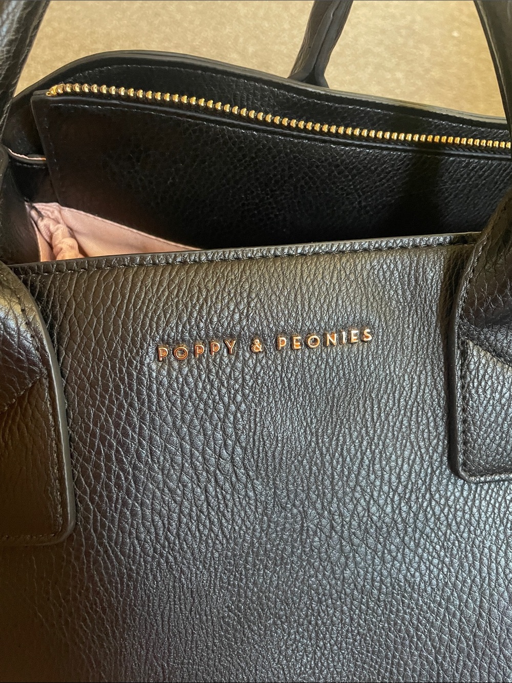 Poppy & Peonies Black Leather Top-Handle Satchel - Picture 2 of 7